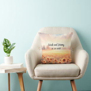 Coussin Mariage Bohème Champêtre Fleur de Tournesol Aquare
