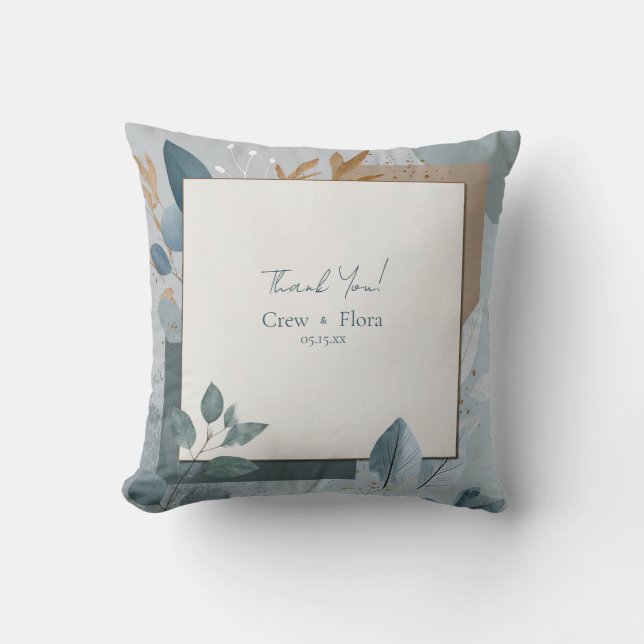 Coussin Mariage botanique géométrique moderne bleu et or (Recto)