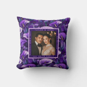 Coussin Mariage botanique pétale de callas violettes radie