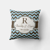 Coussin Mariage Chevron bleu et Brown (Verso)