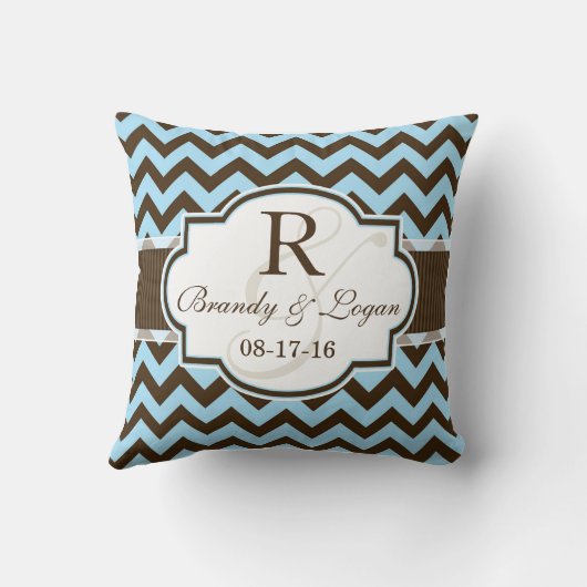 Coussin Mariage Chevron bleu et Brown (Verso)