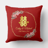 Coussin Mariage chinois de couronnes géométriques en or ro (Verso)