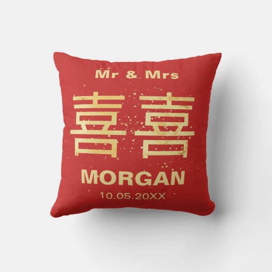 Coussin Mariage chinois de Faux d'or de bonheur fait sur (Verso)