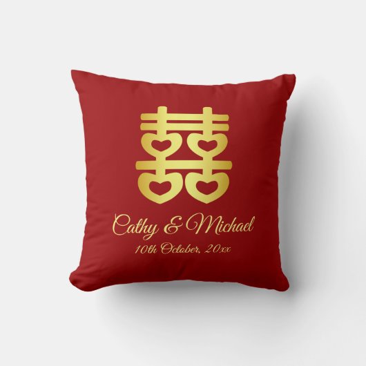 Coussin Mariage chinois double bonheur rouge (Recto)