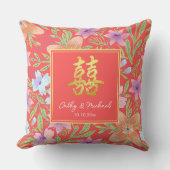 Coussin Mariage chinois double xi Peranakan floral rouge (Recto)