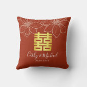 Coussin Mariage chinois floral moderne rouge boho (Verso)