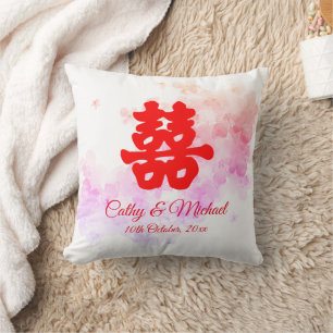 Coussin Mariage chinois rouge fleur de cerisier romantique