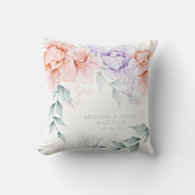 Coussin mariage | Coral Lilac Aquarelle Peonies (Recto)