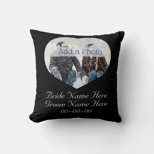 Coussin Mariage Couple Modern Heart Photo noir et blanc (Recto)