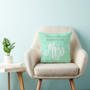 Coussin Mariage damassé moderne Mint