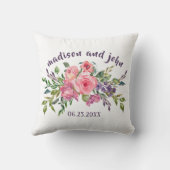Coussin Mariage Date Lavande Et Bouquet Floral Rose (Verso)