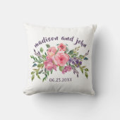 Coussin Mariage Date Lavande Et Bouquet Floral Rose (Recto)