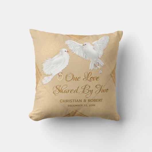Coussin Mariage de colombes d'amour en faux papier d'alumi (Recto)