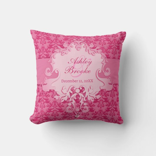 Coussin mariage de commémoration rose Damask (Recto)