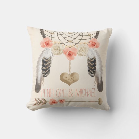 Coussin Mariage de corail décoré d'un monogramme de Boho (Recto)