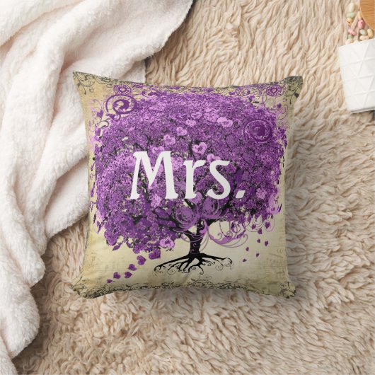 Coussin Mariage de feuille d'arbre de coeur violet radiant (Couverture)