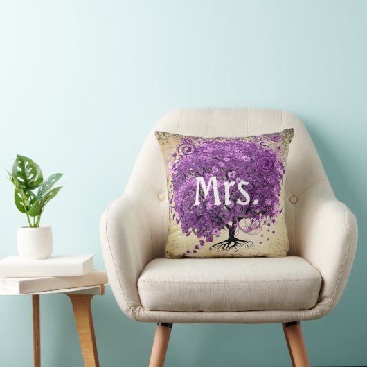 Coussin Mariage de feuille d'arbre de coeur violet radiant (Chaise)