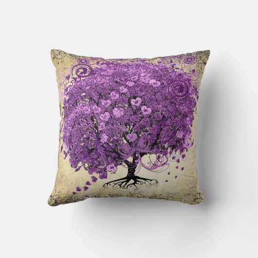 Coussin Mariage de feuille d'arbre de coeur violet radiant (Verso)