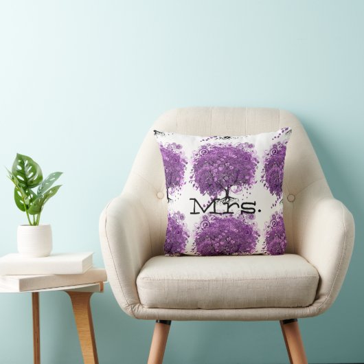Coussin Mariage de feuille d'arbre de coeur violet radiant (Chaise)