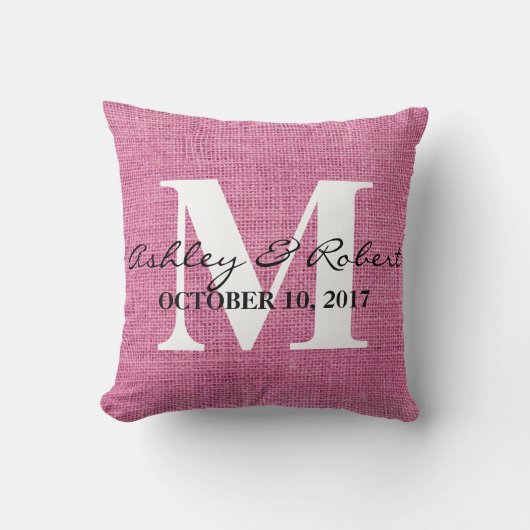 Coussin Mariage de monogramme blanc Burlap décoratif moder (Recto)