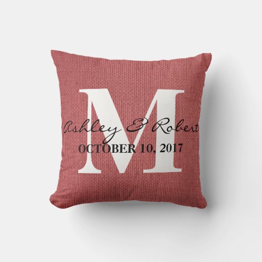 Coussin Mariage de monogramme blanc Burlap décoratif moder (Recto)