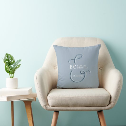 Coussin Mariage de monogramme bleu foncé (Chaise)