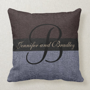 Coussin Mariage de monogramme Brown et gris élégant