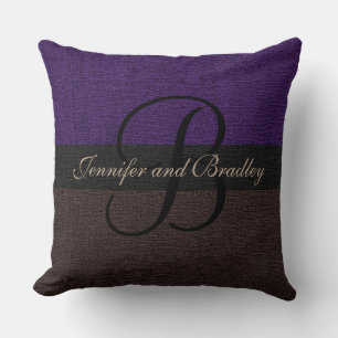 Coussin Mariage de monogramme Brown et violet
