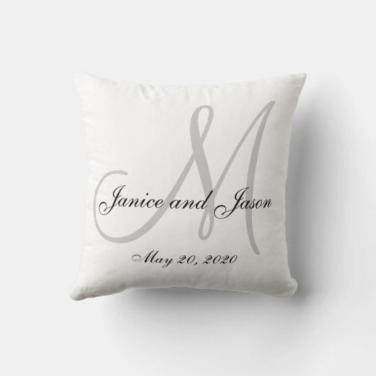 Coussin Mariage de monogramme de blanc gris (Verso)