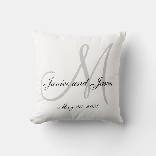 Coussin Mariage de monogramme de blanc gris (Recto)