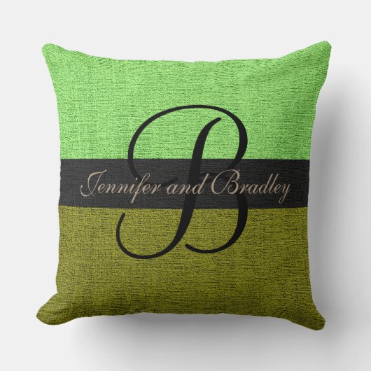 Coussin Mariage de monogramme élégant et vert (Recto)