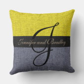 Coussin Mariage de monogramme élégant jaune et gris (Verso)