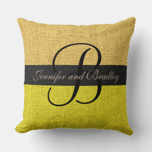 Coussin Mariage de monogramme élégant or et jaune