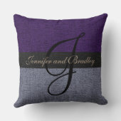 Coussin Mariage de monogramme élégant violet et gris (Verso)