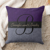 Coussin Mariage de monogramme élégant violet et gris (Couverture)
