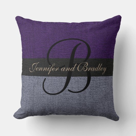 Coussin Mariage de monogramme élégant violet et gris (Recto)