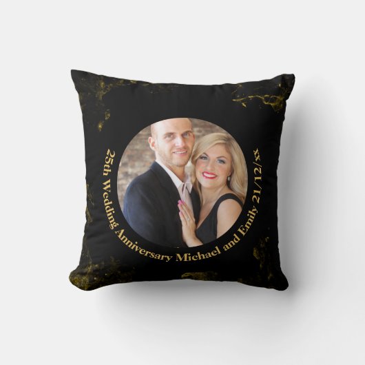Coussin MARIAGE de PHOTO Anniversaire Black Gold Marble Co (Recto)