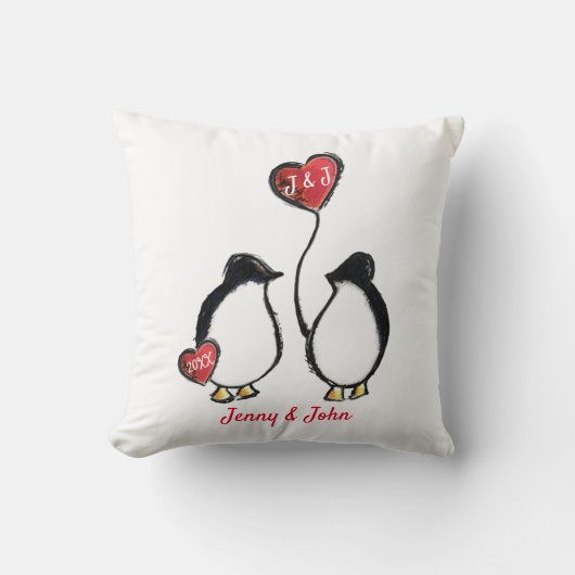 Coussin Mariage de pingouin et de coeur (Recto)