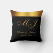 Coussin Mariage de script de Monogramme de couleur noire (Verso)
