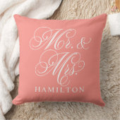 Coussin Mariage élégant corail Mr et Mrs Script (Couverture)