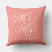 Coussin Mariage élégant corail Mr et Mrs Script (Verso)