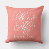 Coussin Mariage élégant corail Mr et Mrs Script (Recto)