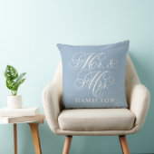 Coussin Mariage élégant écriture Mr et Mrs bleu clair (Chaise)