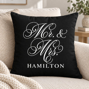 Coussin Mariage élégant en écriture Mr et Mrs