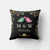 Coussin Mariage élégant Monogramme Floral Inséparables Cou (Verso)