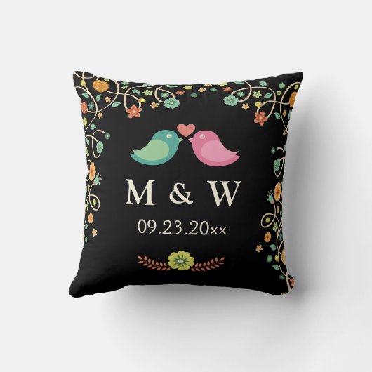 Coussin Mariage élégant Monogramme Floral Inséparables Cou (Verso)