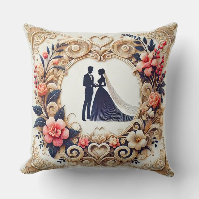 Coussin Mariage Élégant Silhouette Encadrée (Recto)