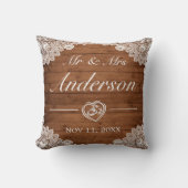 Coussin Mariage en bois rustique et dentelle blanche (Recto)