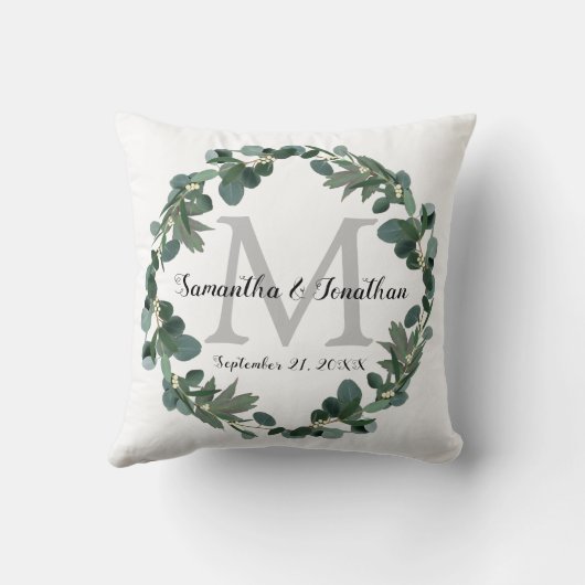Coussin Mariage Eucalyptus Wreath Monogram (Verso)