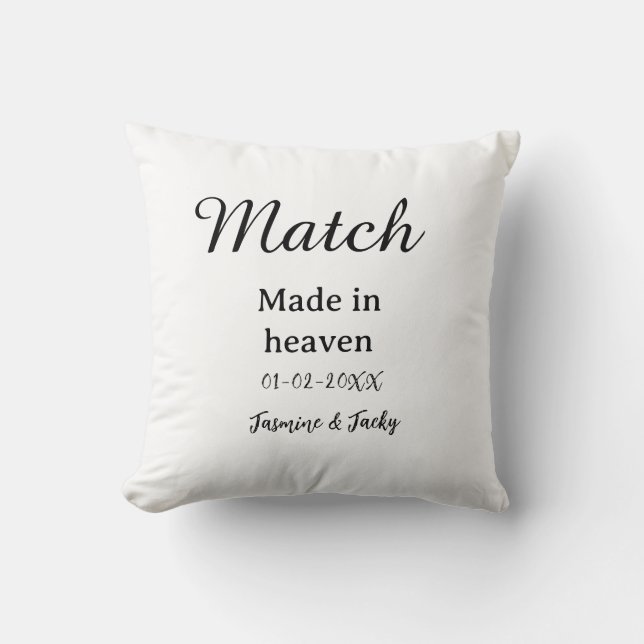 Coussin Mariage fait au ciel nom date simple calligraphie (Recto)